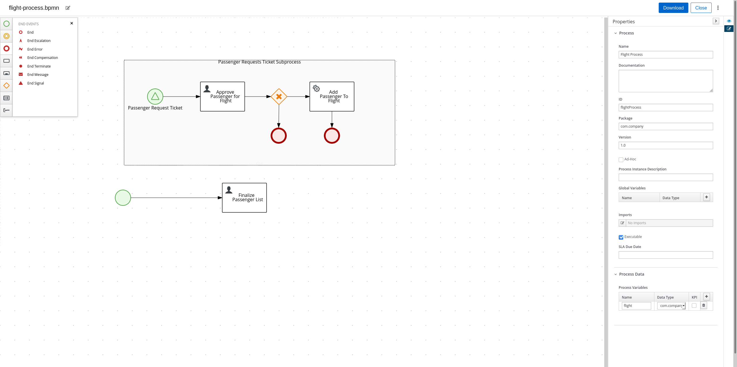 BPMNConnectPassengerRequestsTicketSubprocess